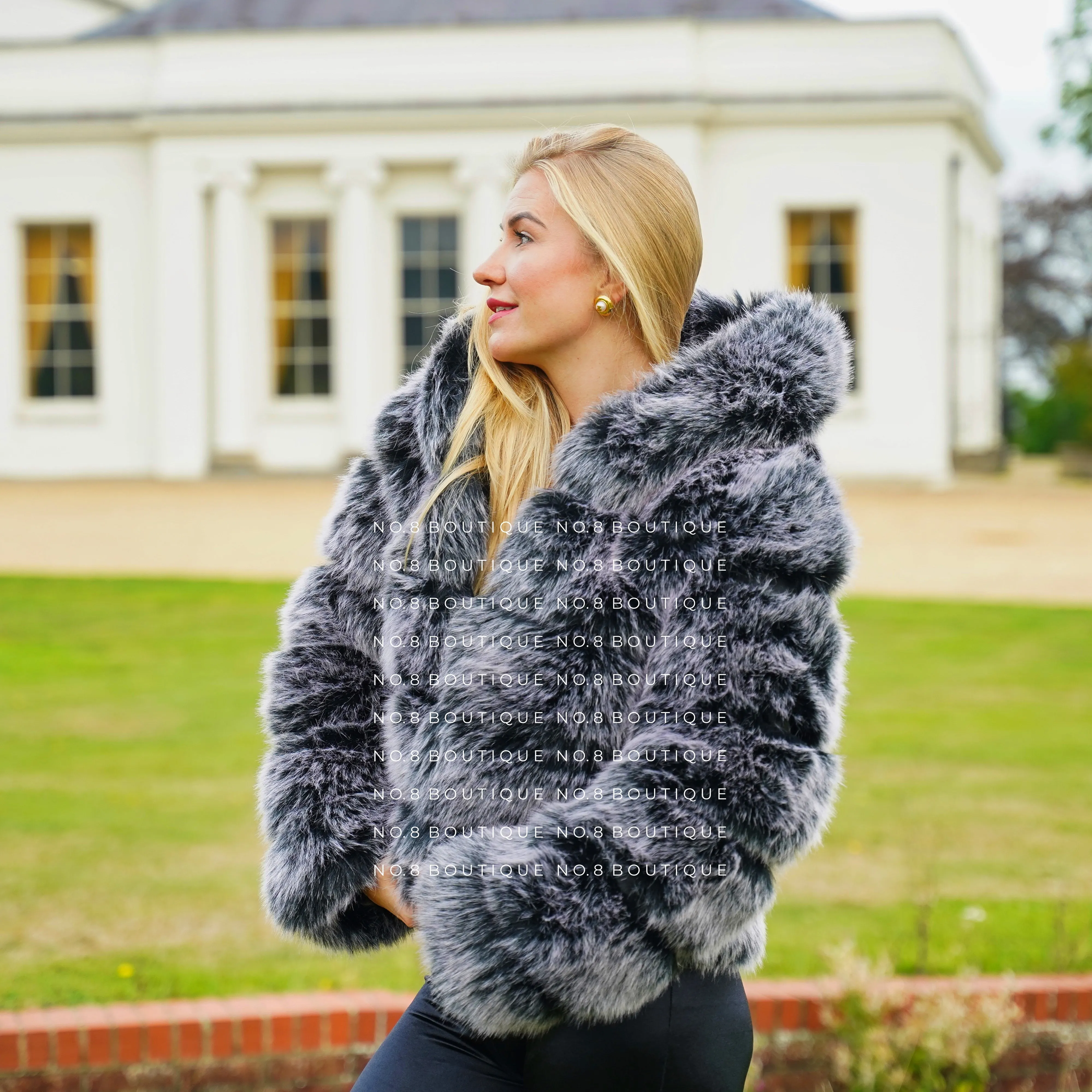 5 Row Hooded Faux Fur Jacket