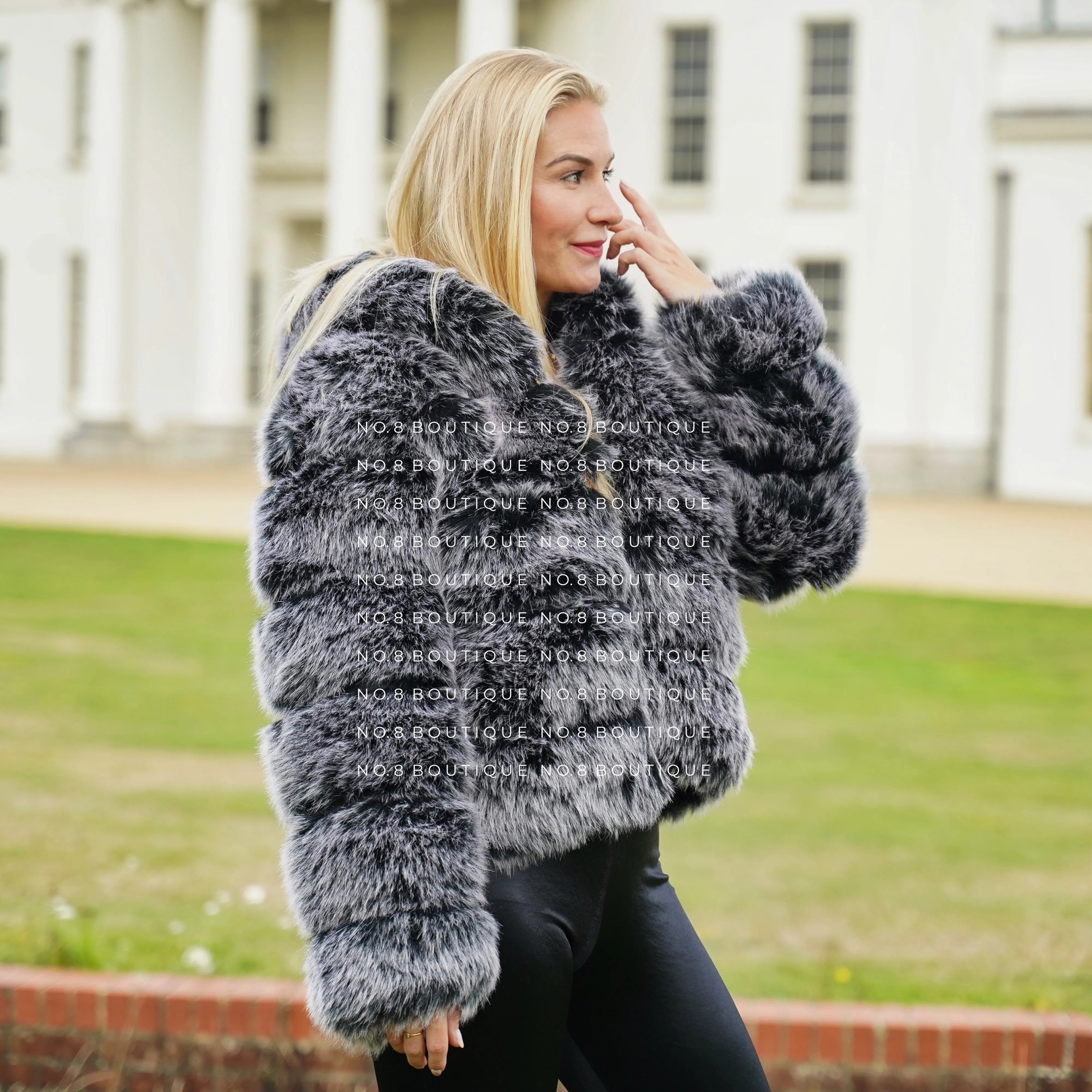 5 Row Hooded Faux Fur Jacket