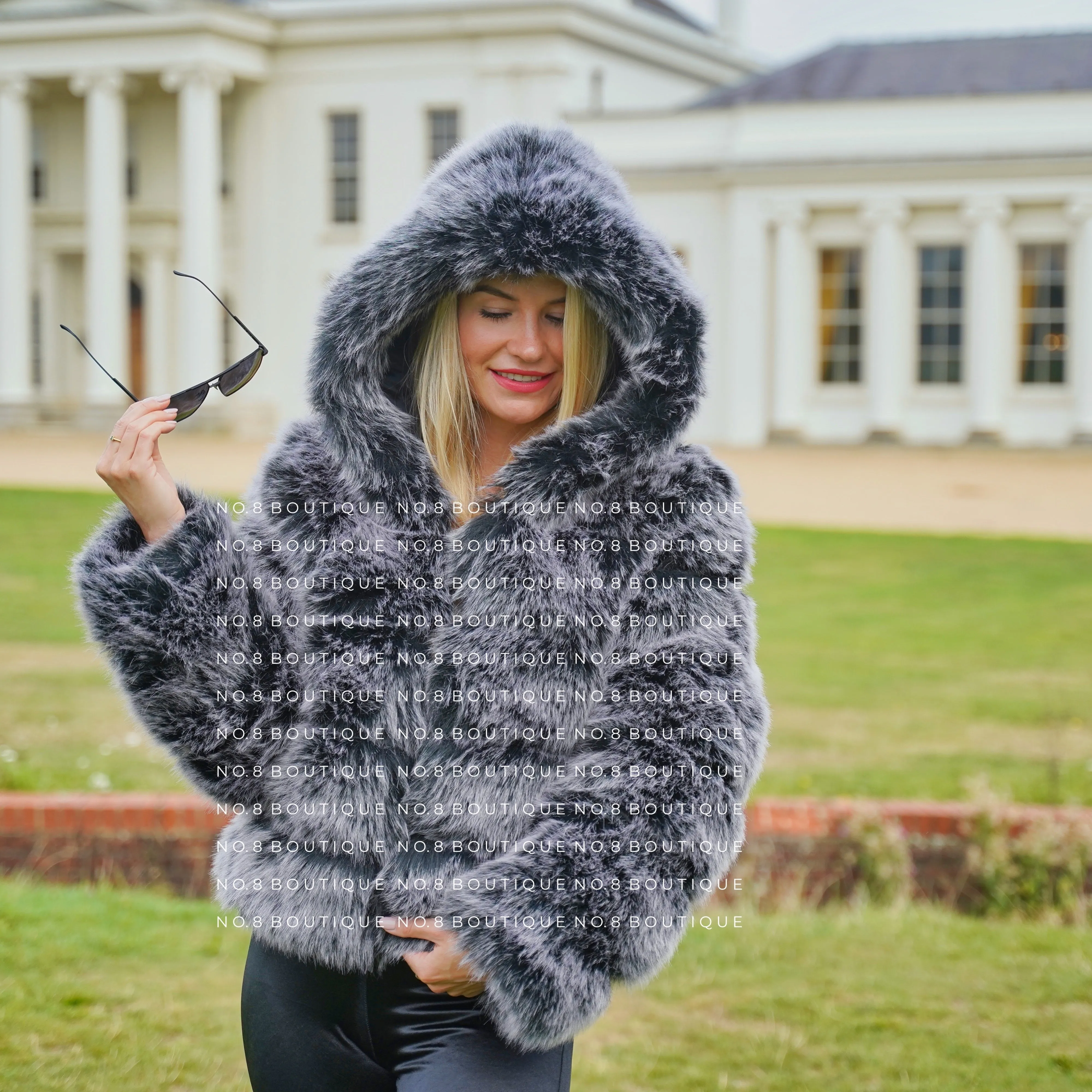 5 Row Hooded Faux Fur Jacket