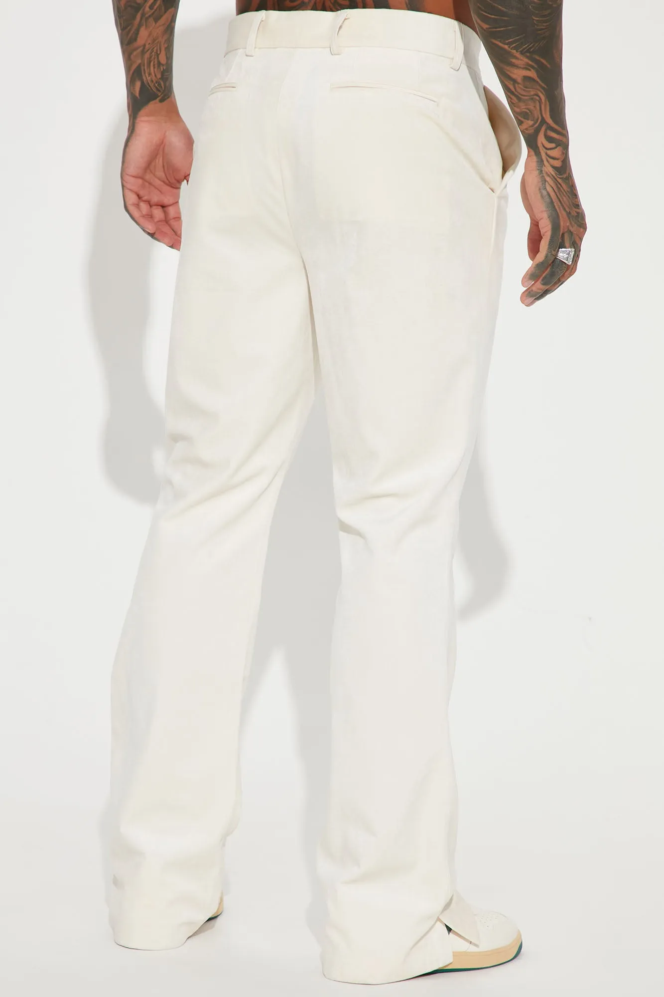 Alessandro Slim Flare Velvet Slit Trouser - Cream