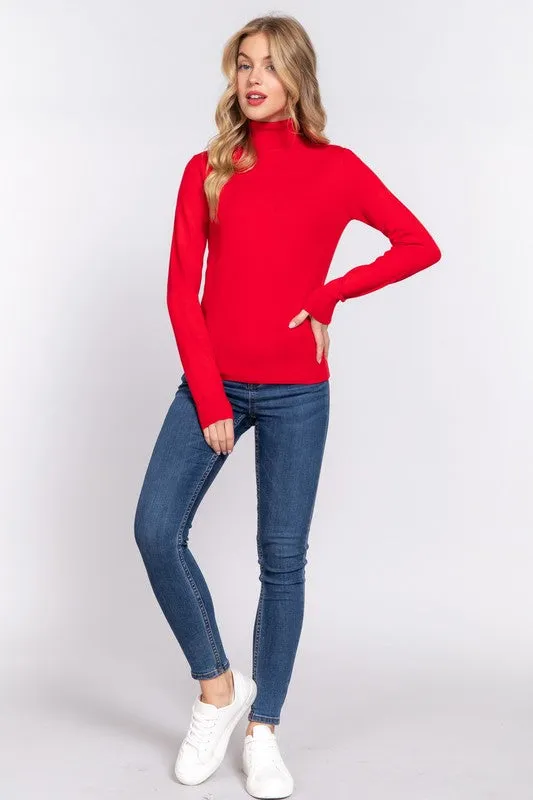 Anne Long Sleeve Turtle Neck Sweater Top Red