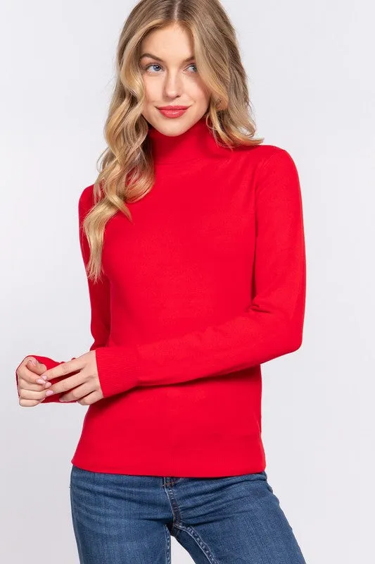 Anne Long Sleeve Turtle Neck Sweater Top Red