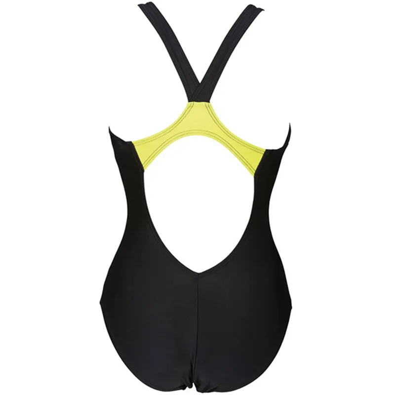 Arena - Shining V-Back Ladies Swimsuit - Black/Soft Green