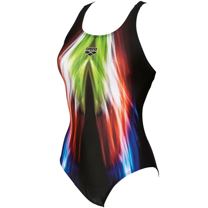 Arena - Shining V-Back Ladies Swimsuit - Black/Soft Green