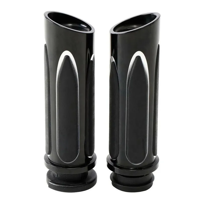 Attitude Inc Handlebar Hand Grips, 1 in, Handlebar, Black CNC Machine, For Harley Softail Slim FLS Fat Boy, Pair