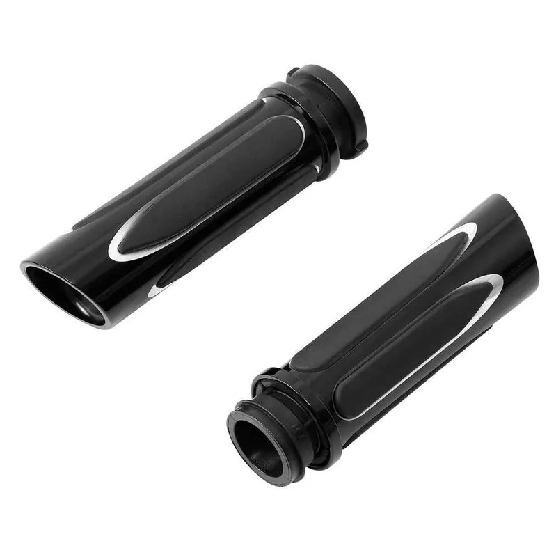 Attitude Inc Handlebar Hand Grips, 1 in, Handlebar, Black CNC Machine, For Harley Softail Slim FLS Fat Boy, Pair