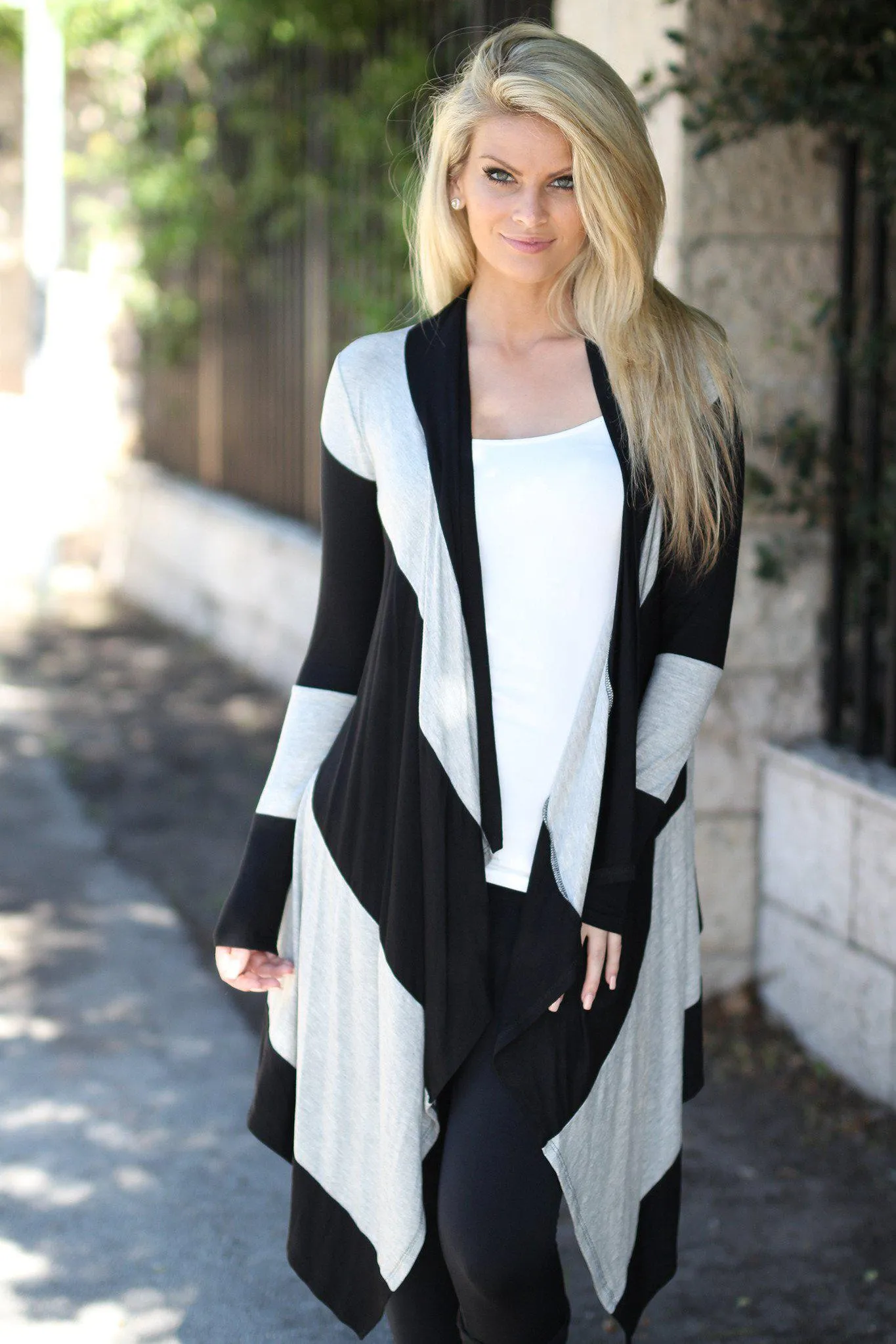 Black and Gray Color Block Cardigan