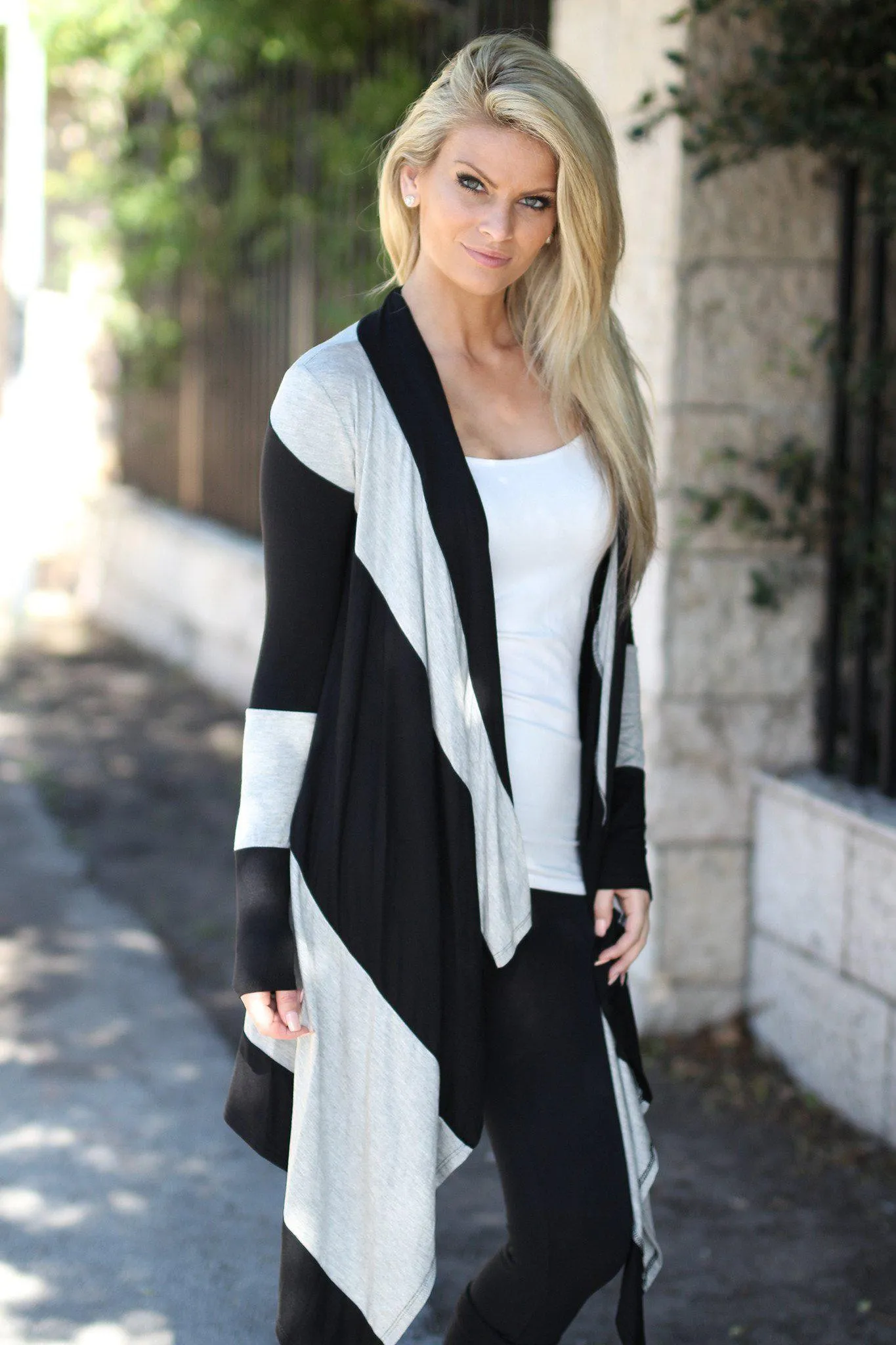 Black and Gray Color Block Cardigan