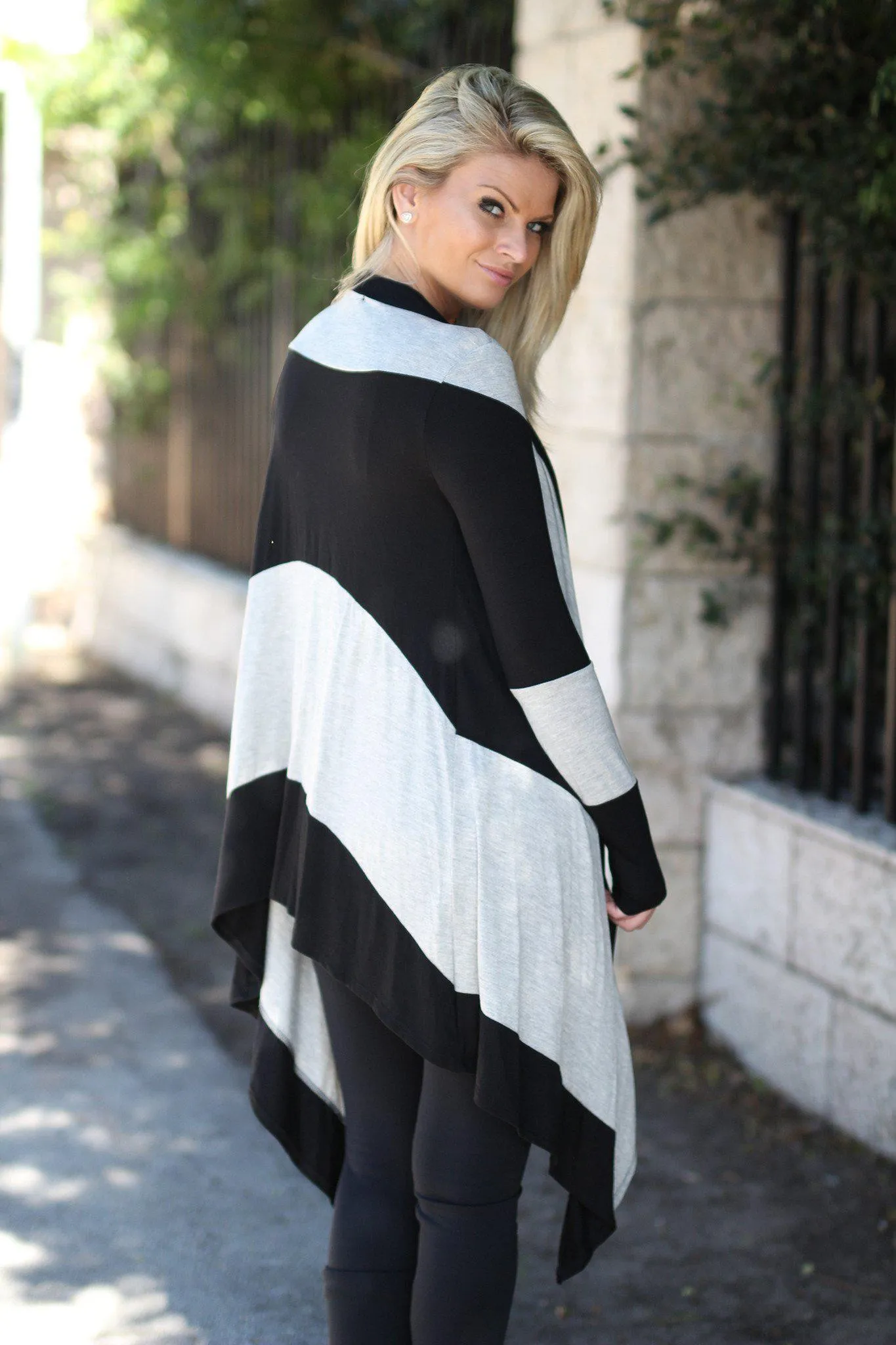 Black and Gray Color Block Cardigan