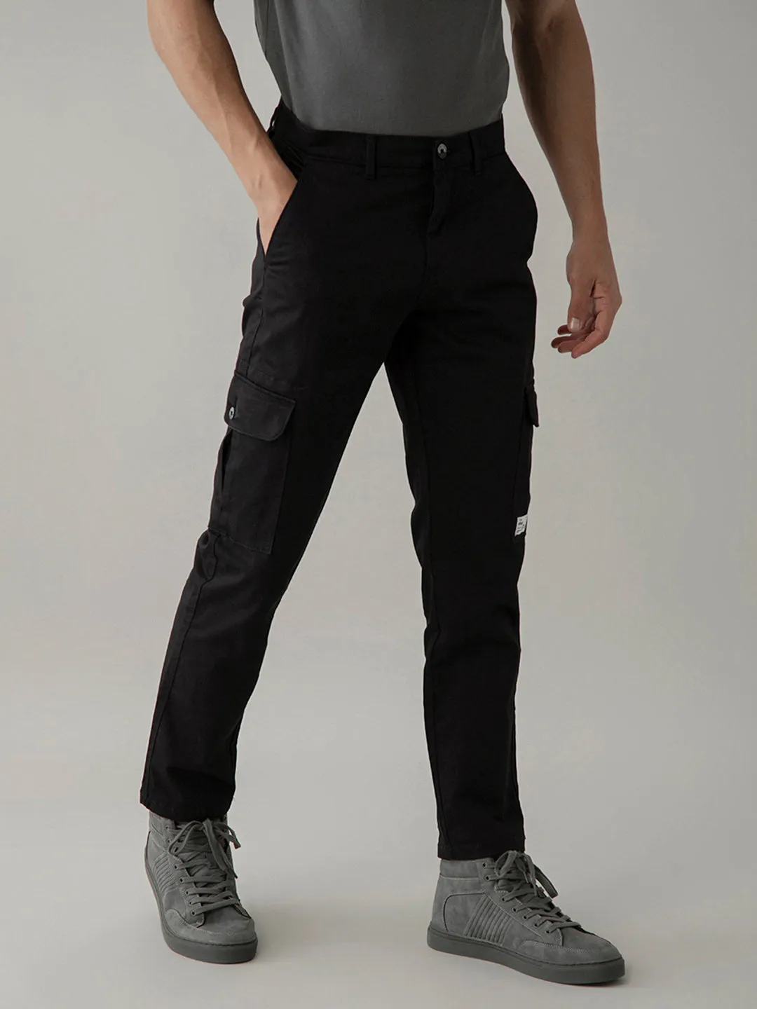 Black Cotton Cargo Pants