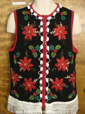 Bling Poinsettias Corny Christmas Sweater Vest