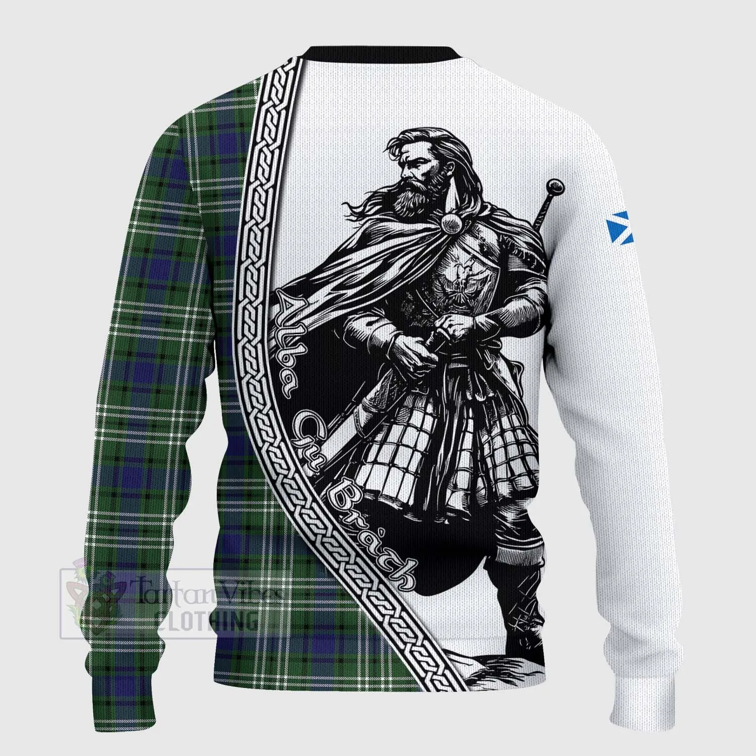 Blyth Tartan Clan Crest Knitted Sweater with Highlander Warrior Celtic Style