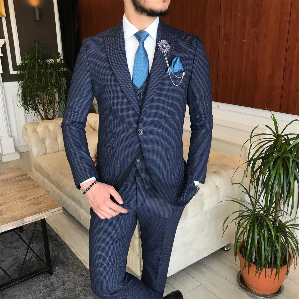 Bojoni Cagliari Navy Slim-Fit Suit 3-Piece