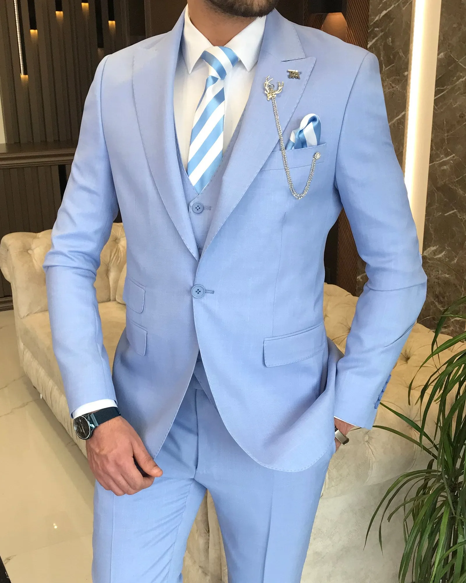 Bojoni Montreal Slim Fit Sky Blue Suit