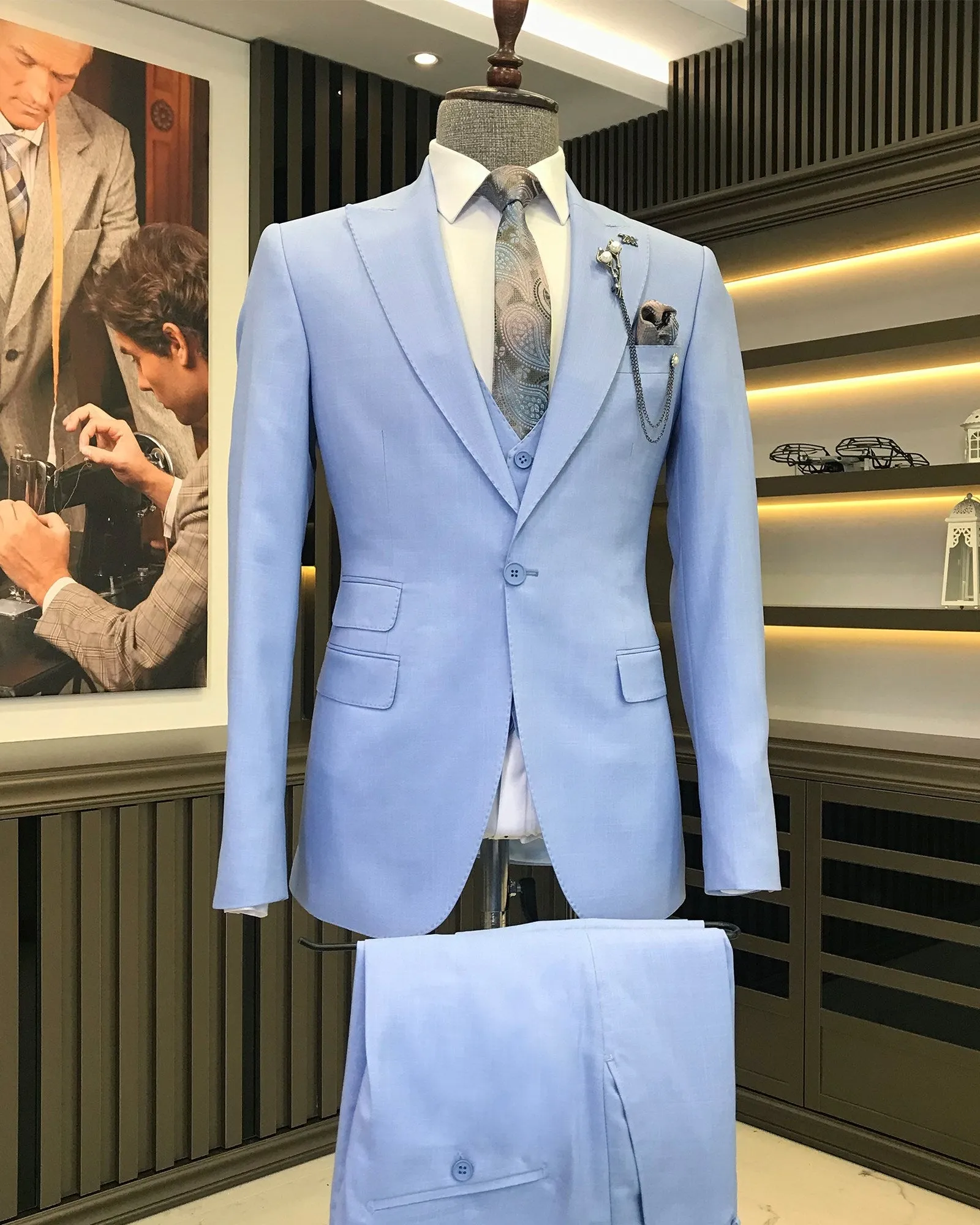 Bojoni Montreal Slim Fit Sky Blue Suit