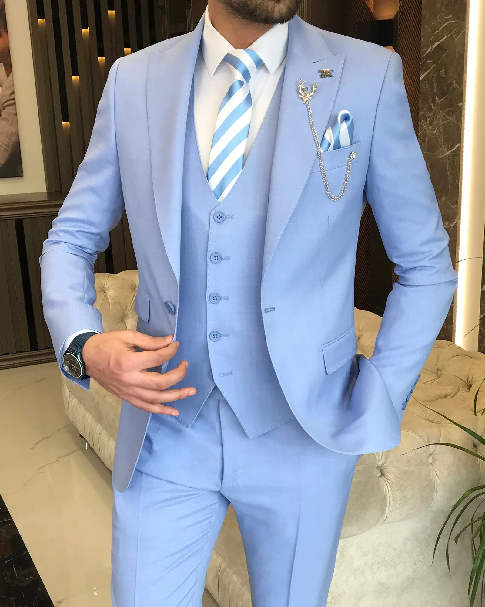 Bojoni Montreal Slim Fit Sky Blue Suit