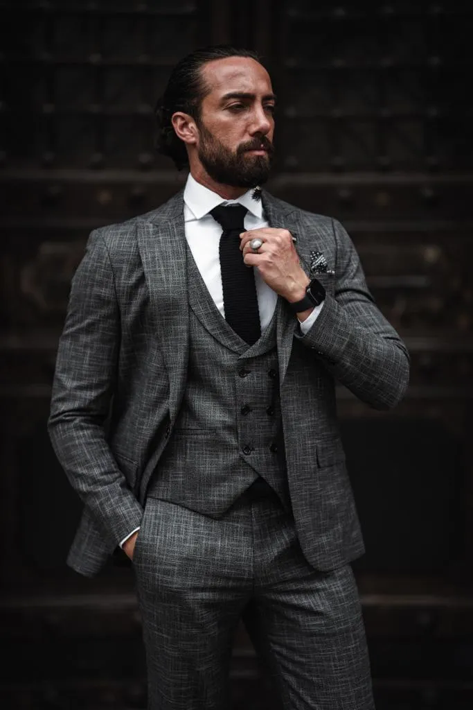 Bojoni Serra Dark Gray Slim Fit Crosshatch Suit