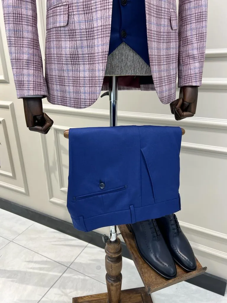 Bojoni Veneta Slim Fit Plaid Striped Combination Blue Suit