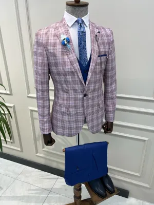 Bojoni Veneta Slim Fit Plaid Striped Combination Blue Suit