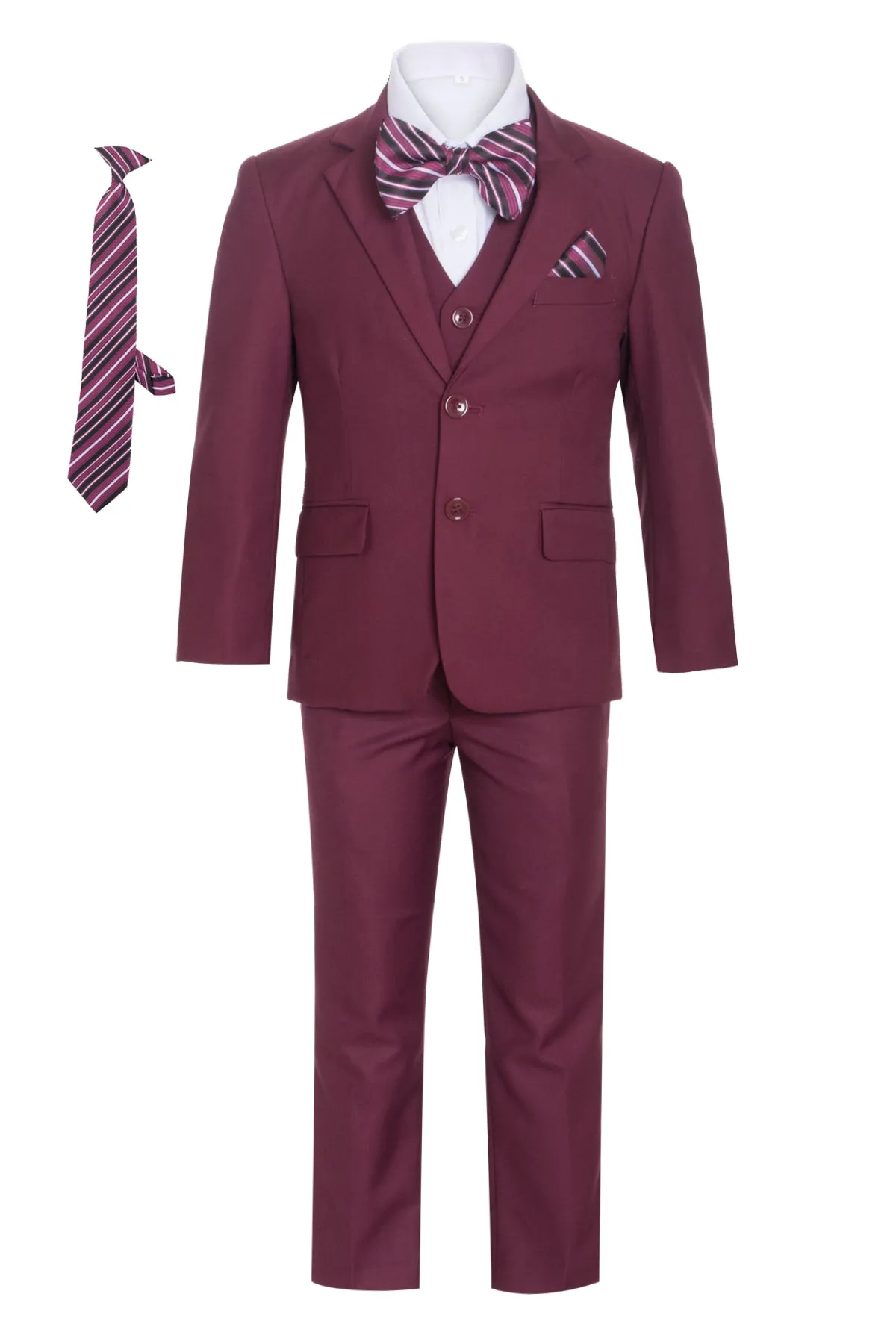 Boys' Slim Fit Suit 7-Piece Formal Set  - Burgundy