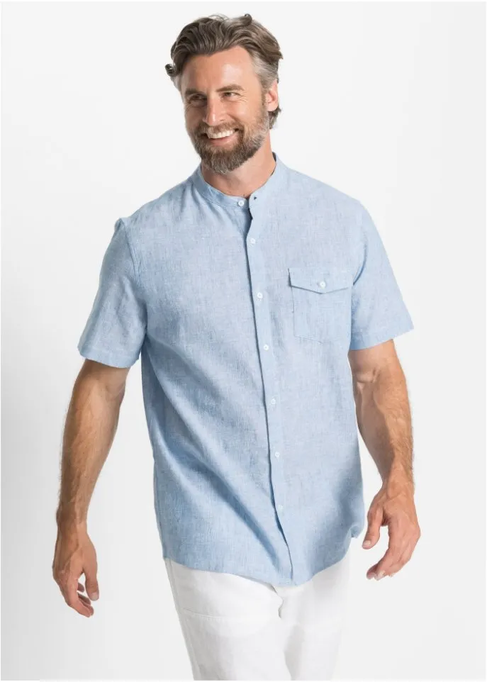 Bpc Selection Short Sleeve Linen Shirt, Light Blue