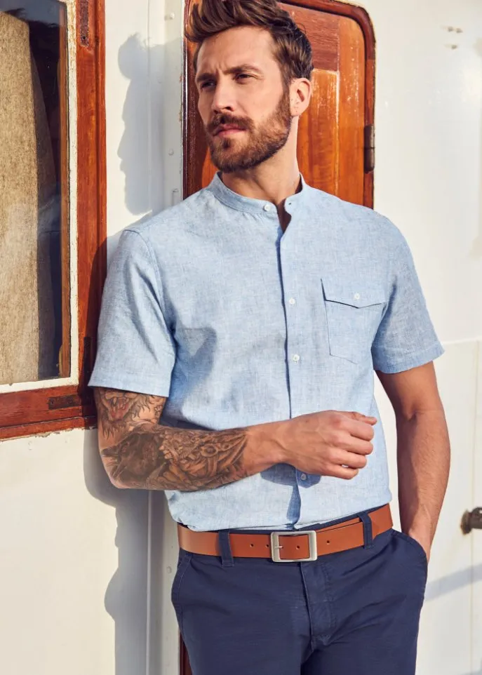 Bpc Selection Short Sleeve Linen Shirt, Light Blue