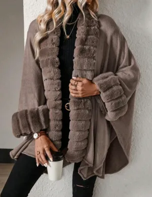 Brown Solid Colour Fur Trim Cardigan