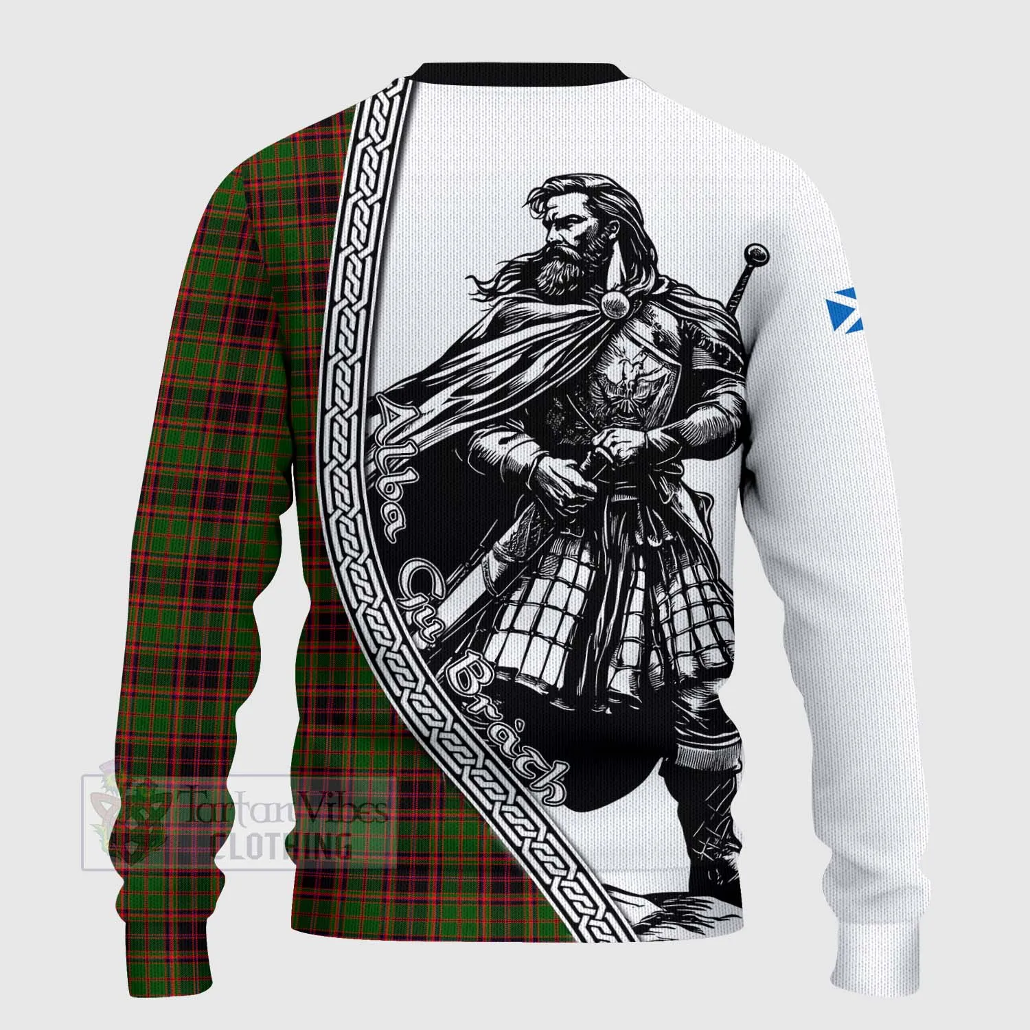 Buchan Tartan Clan Crest Knitted Sweater with Highlander Warrior Celtic Style