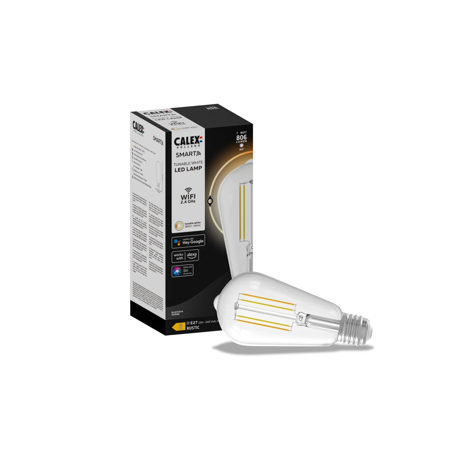 Calex Smart LED Bulb - Filament - ST64 - Clear - E27 - 7W - CCT