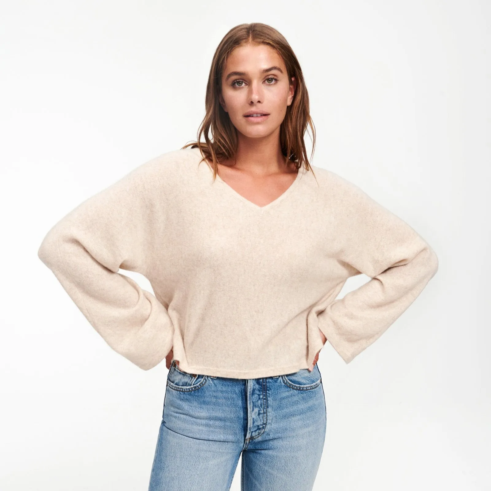 Cashmere Wide Sleeve V-Neck Sweater