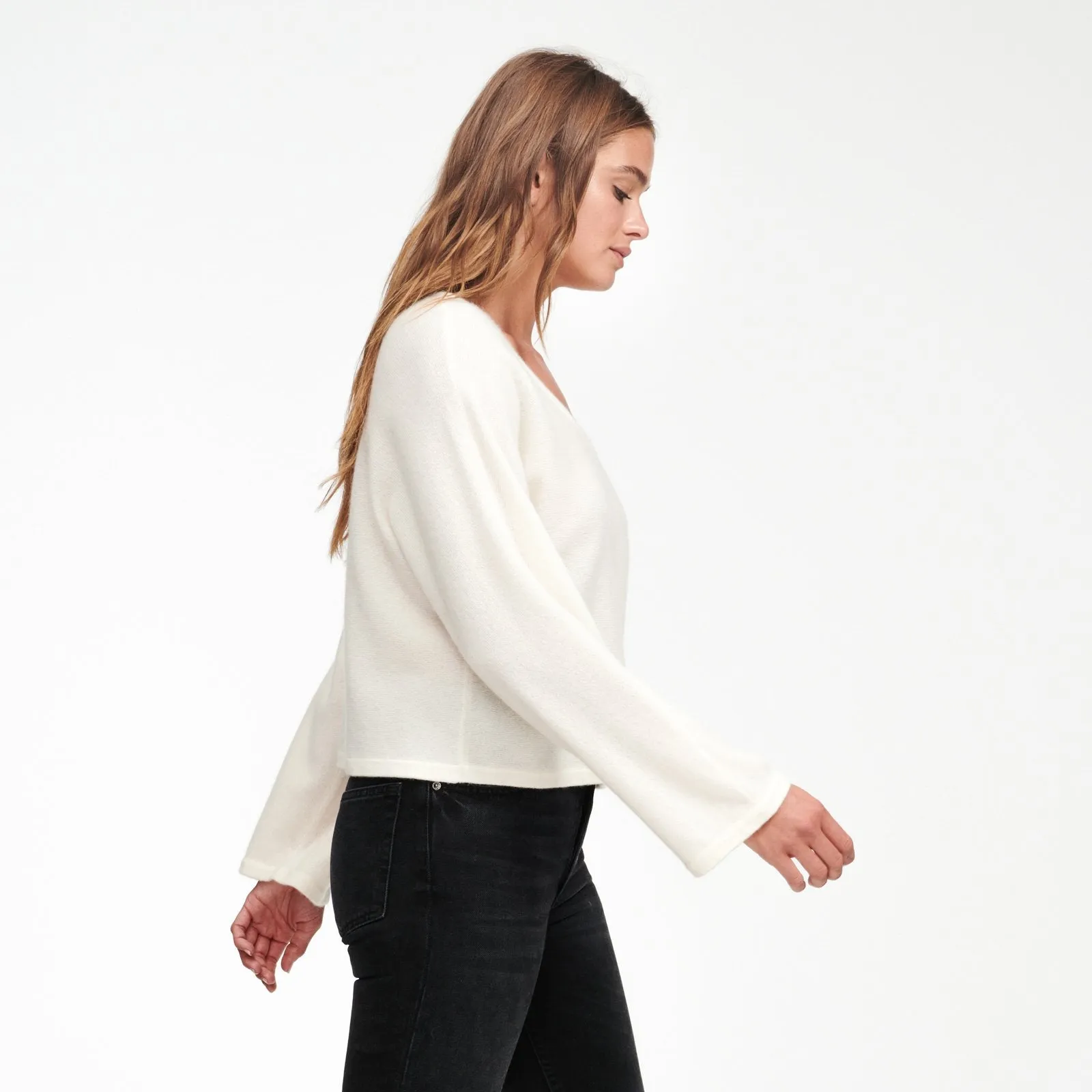 Cashmere Wide Sleeve V-Neck Sweater