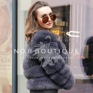 Charcoal Grey Faux Fur Jacket With 5 Rows