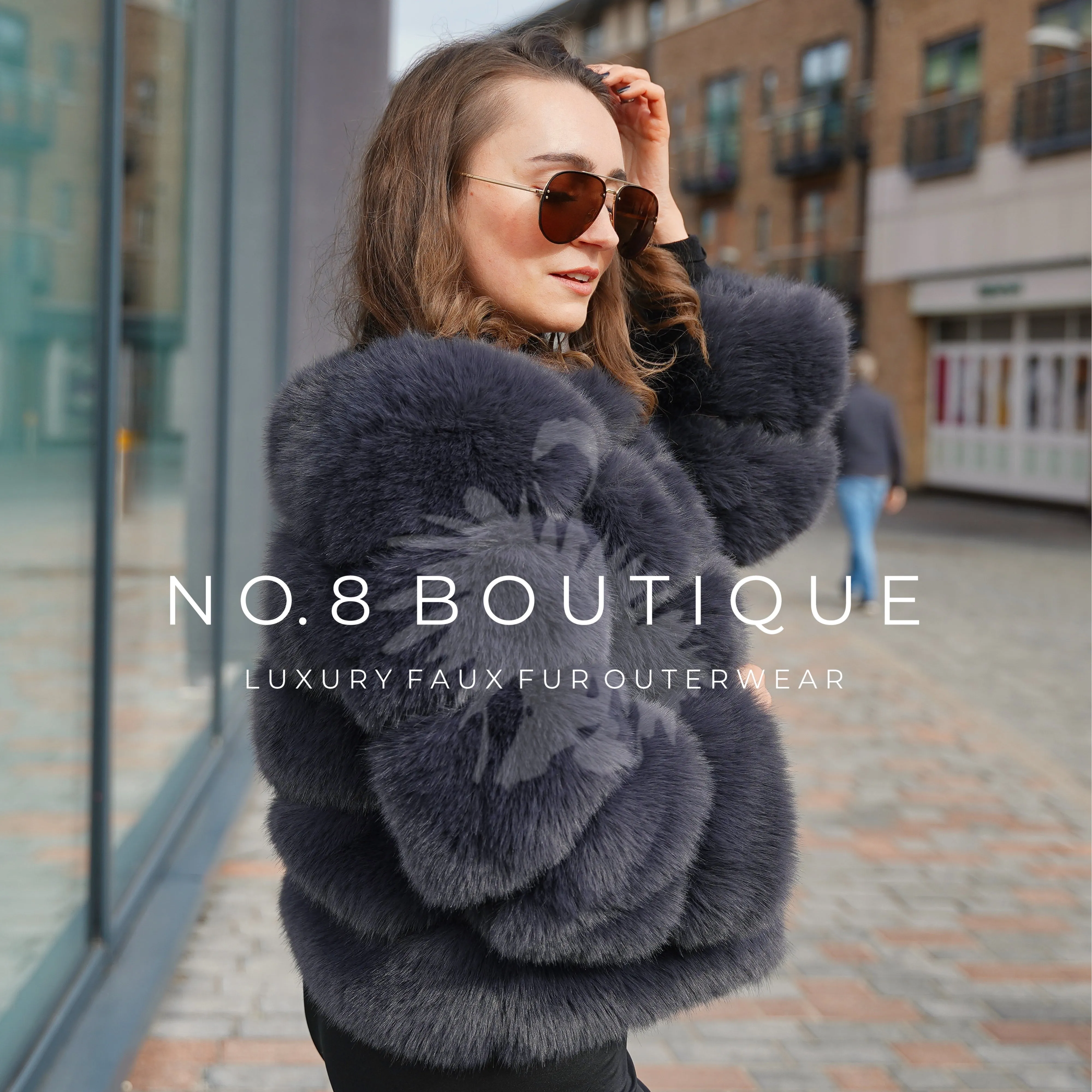 Charcoal Grey Faux Fur Jacket With 5 Rows