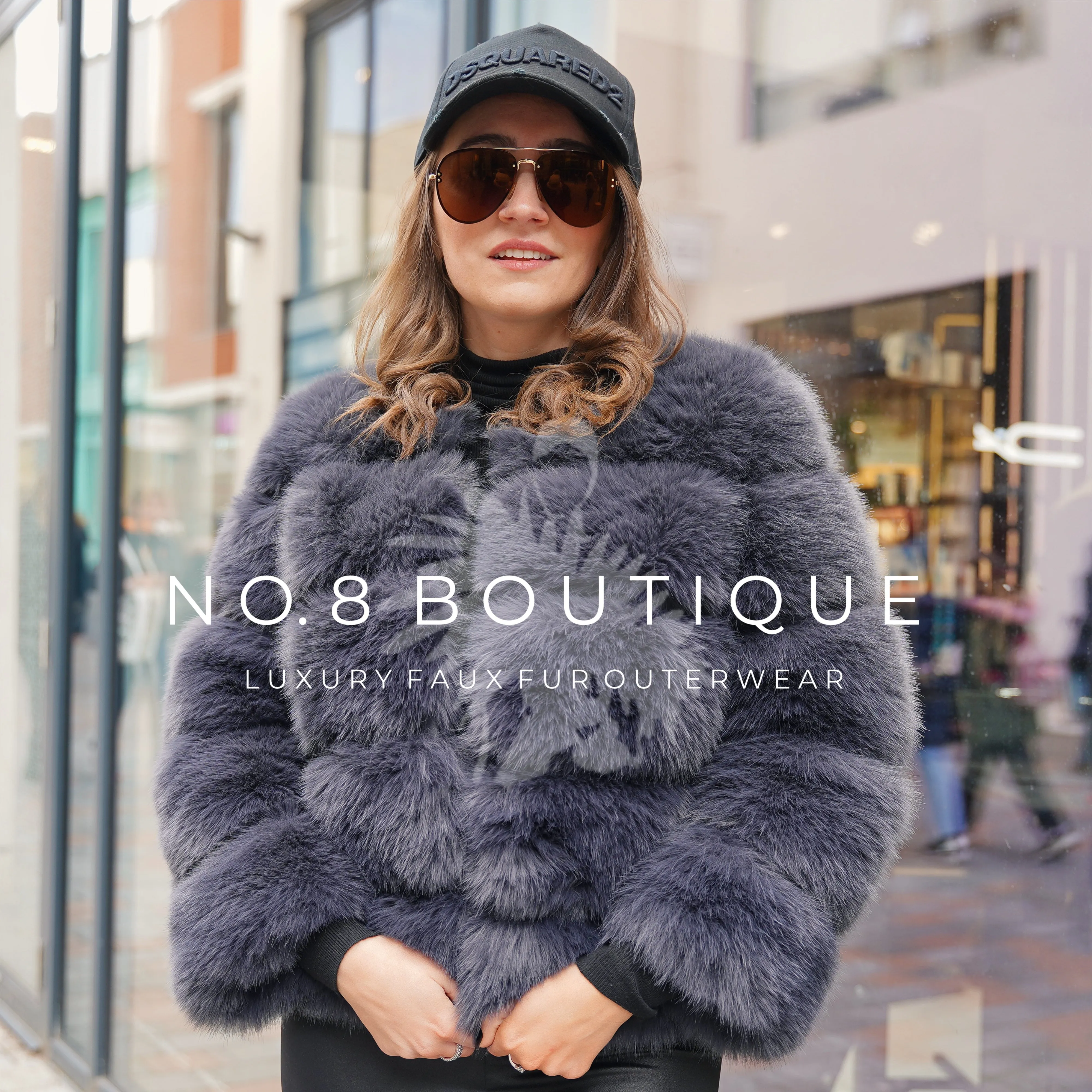 Charcoal Grey Faux Fur Jacket With 5 Rows