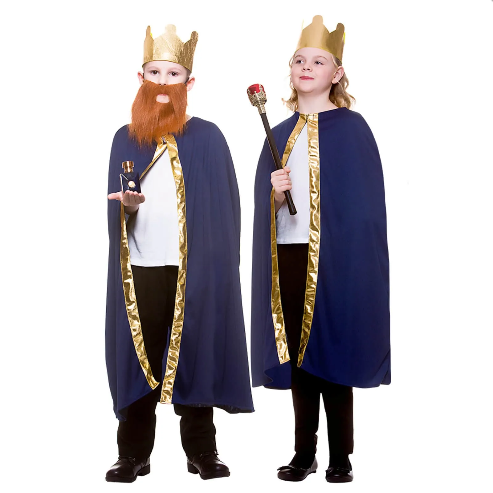 Childs King Queen Robe & Crown Set Gold Trim Fancy Dress 85cm