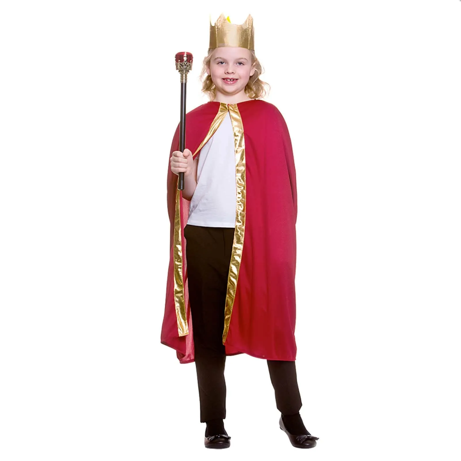 Childs King Queen Robe & Crown Set Gold Trim Fancy Dress 85cm