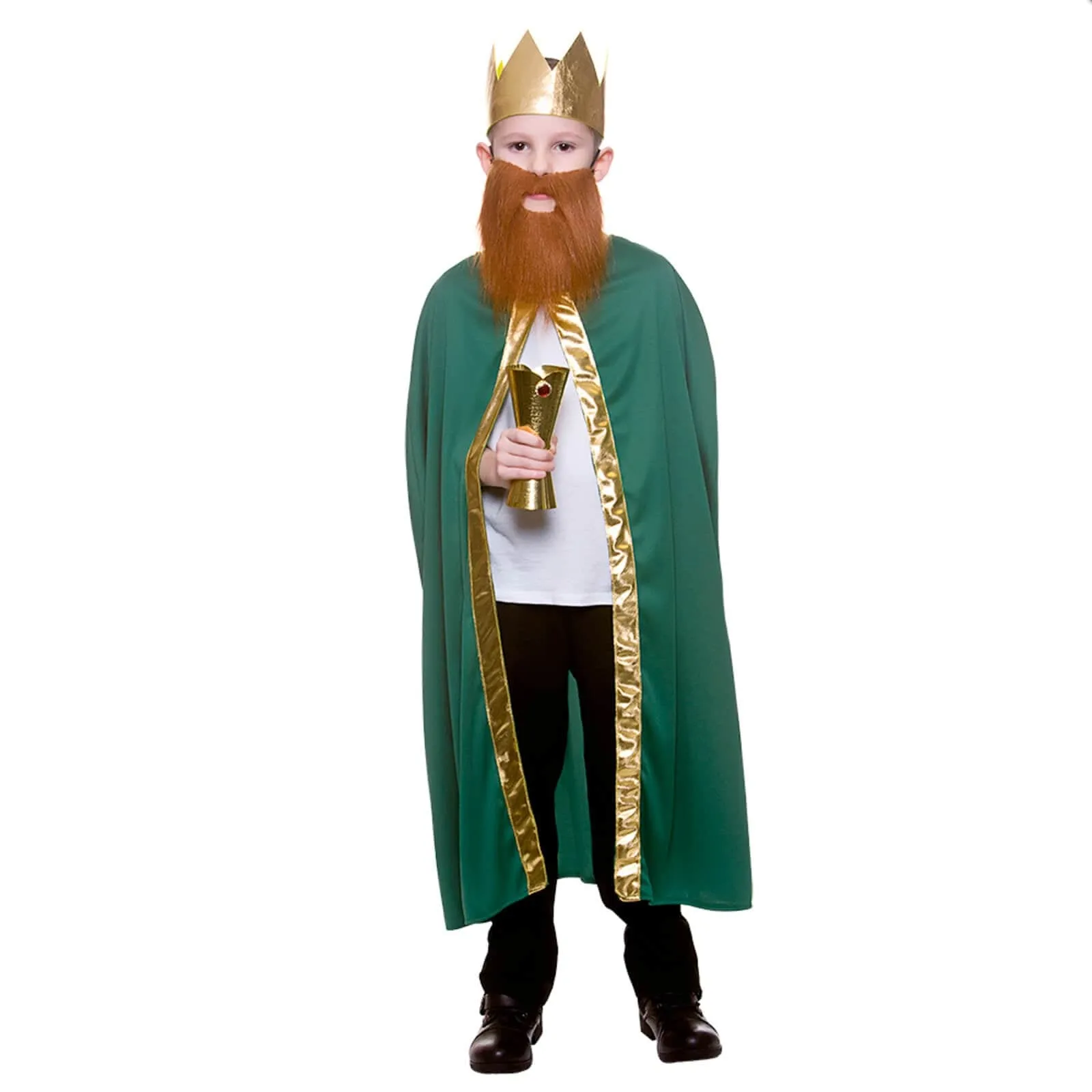 Childs King Queen Robe & Crown Set Gold Trim Fancy Dress 85cm