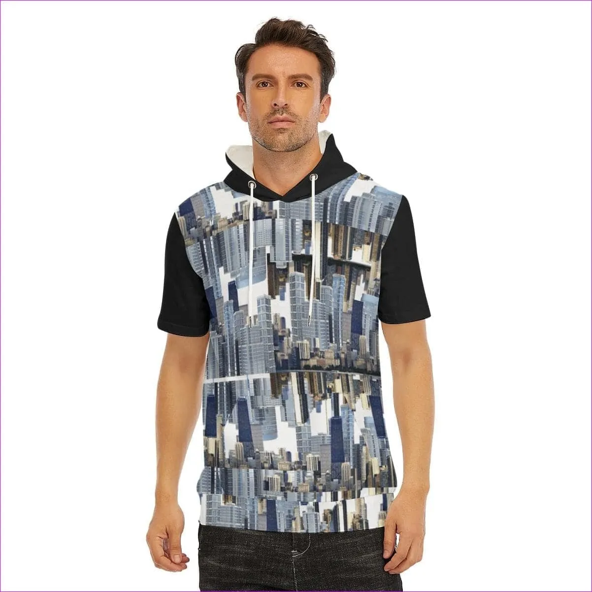 City Block Men's Short Sleeve Hoodie T-Shirt |100% Cotton