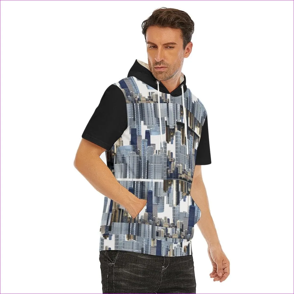 City Block Men's Short Sleeve Hoodie T-Shirt |100% Cotton