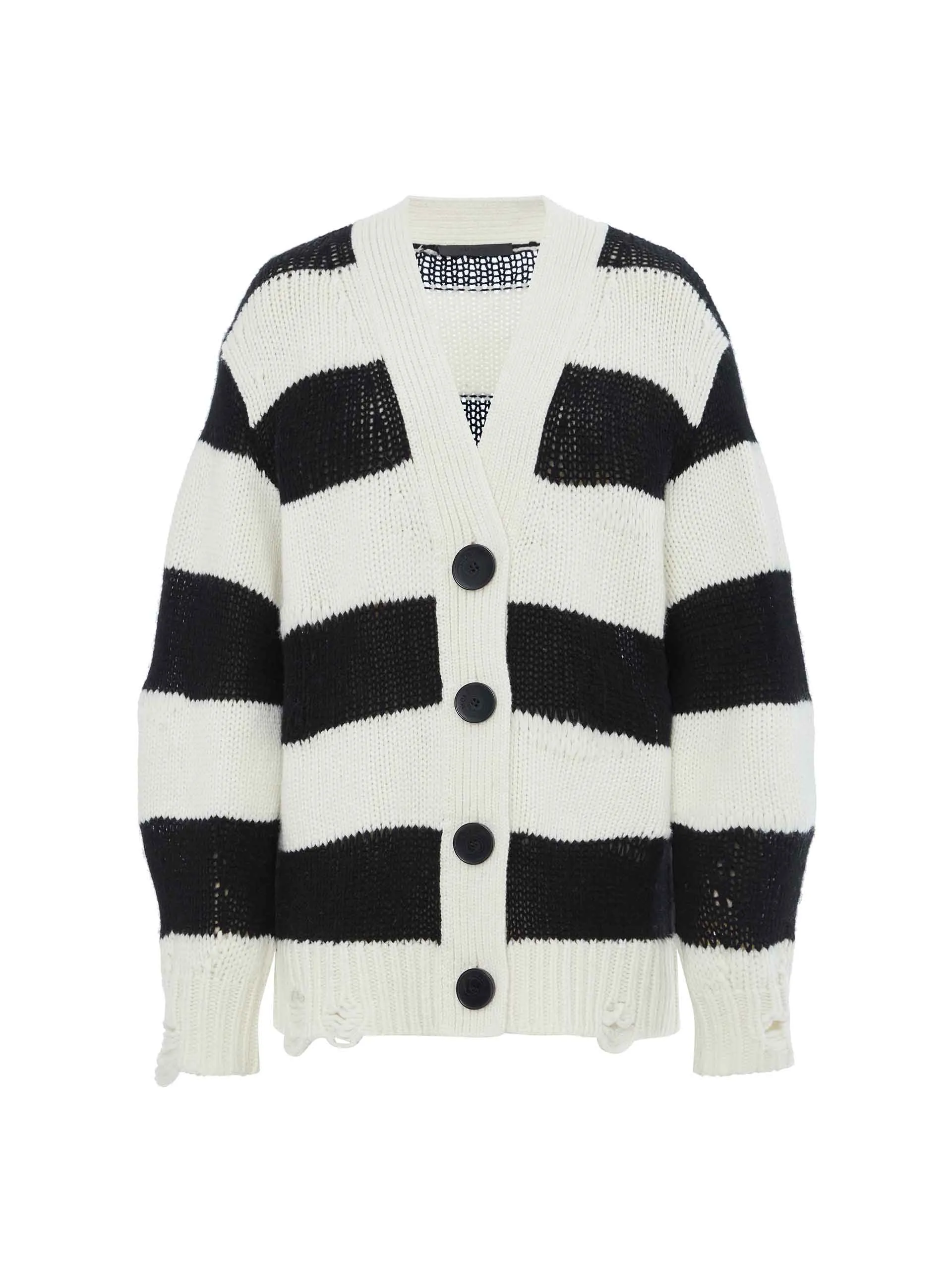 Contrast Distressed Knit Cardigan