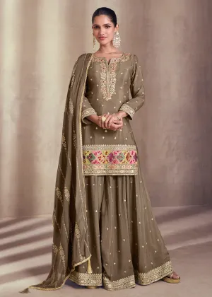 Copper Brown Embroidered Festive Sharara Style Suit