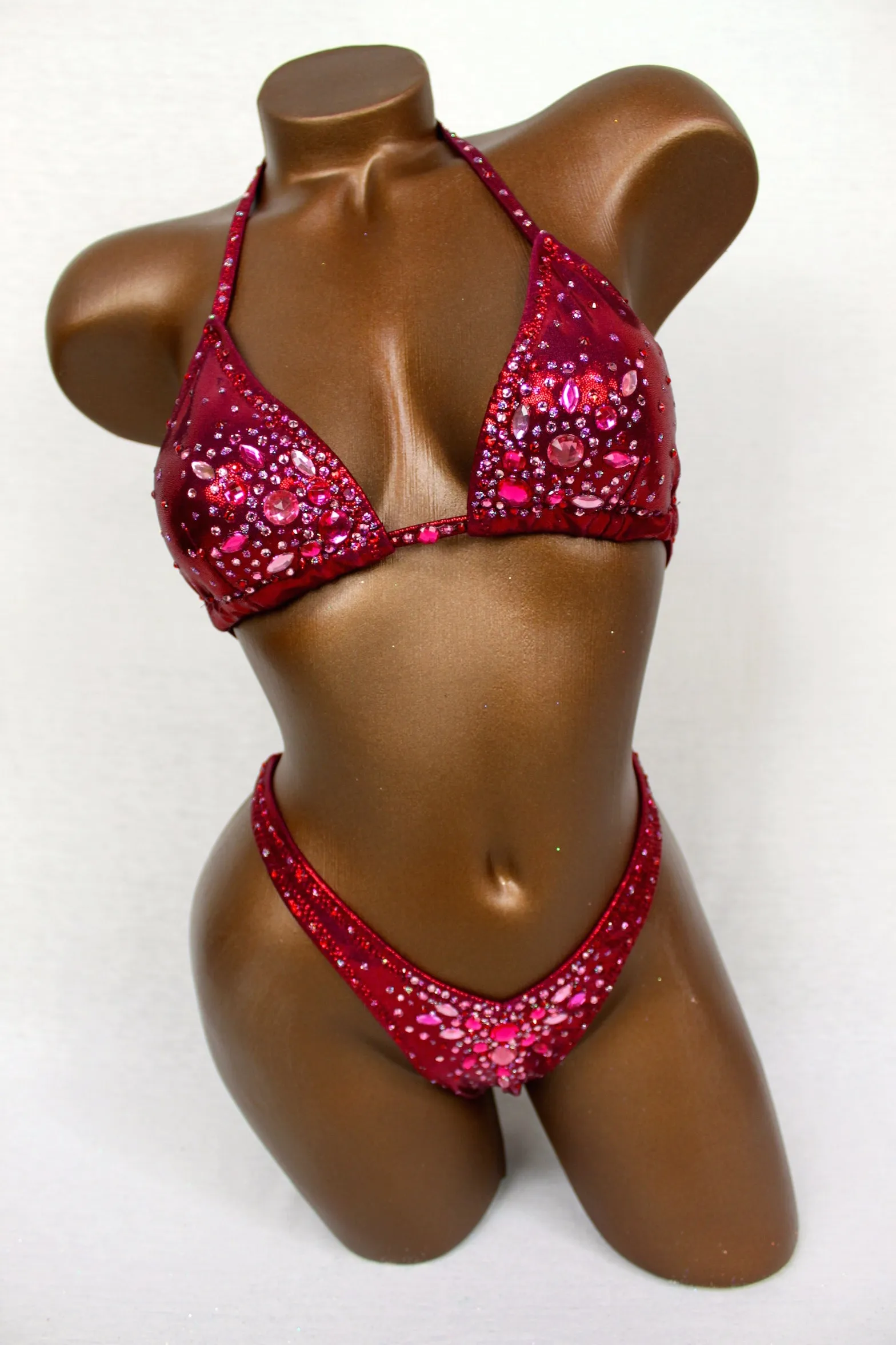 Deep Red Metallic Two-Piece Figure Competition Suit