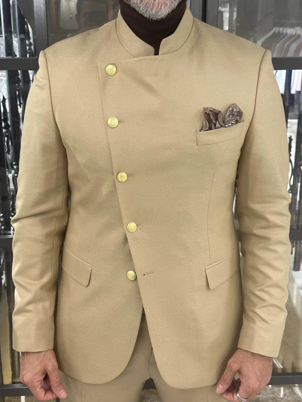 Desert Beige Mandarin Suit