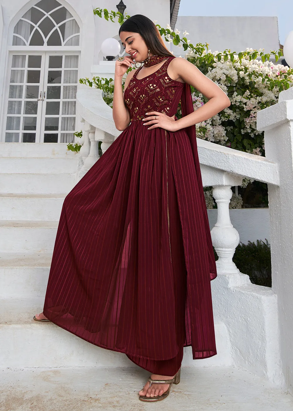 Designer Splendid Maroon Party Style Palazzo Salwar Suit