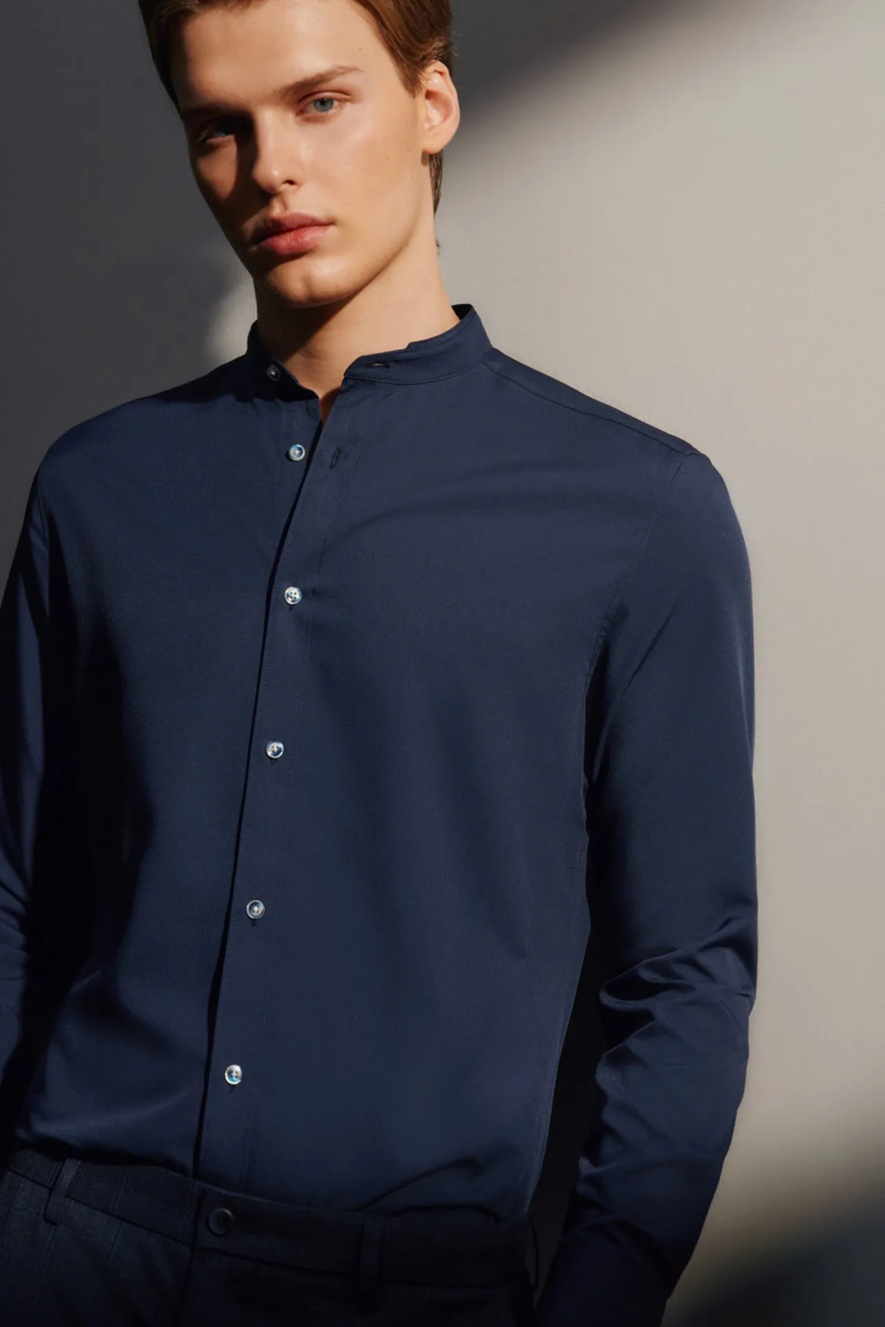 Dry Wicking Smart Fit Poplin Stand Collar Casual Shirt