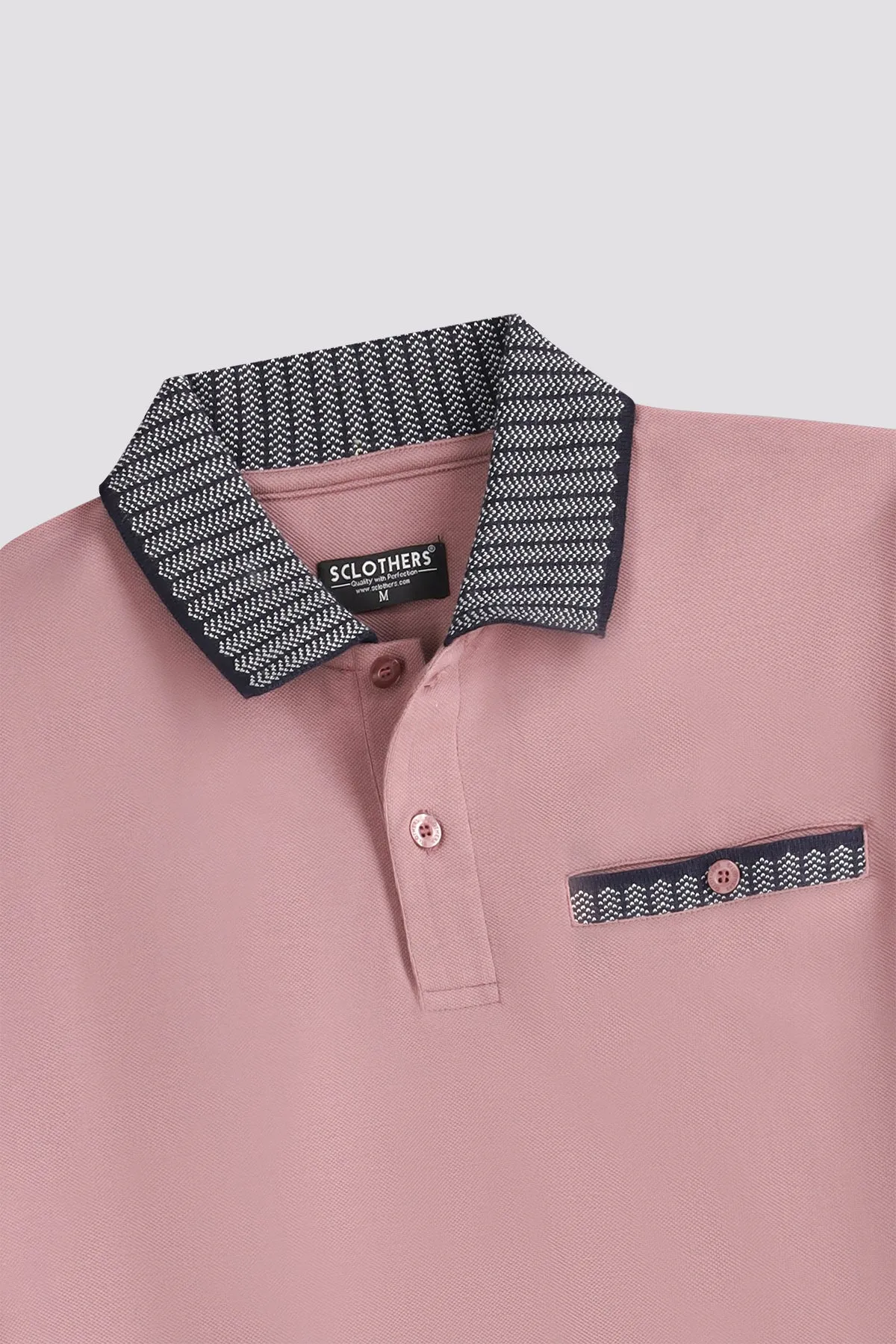 Dusky Pink Jacquard Collar Polo Shirt - A24 - MP0261R