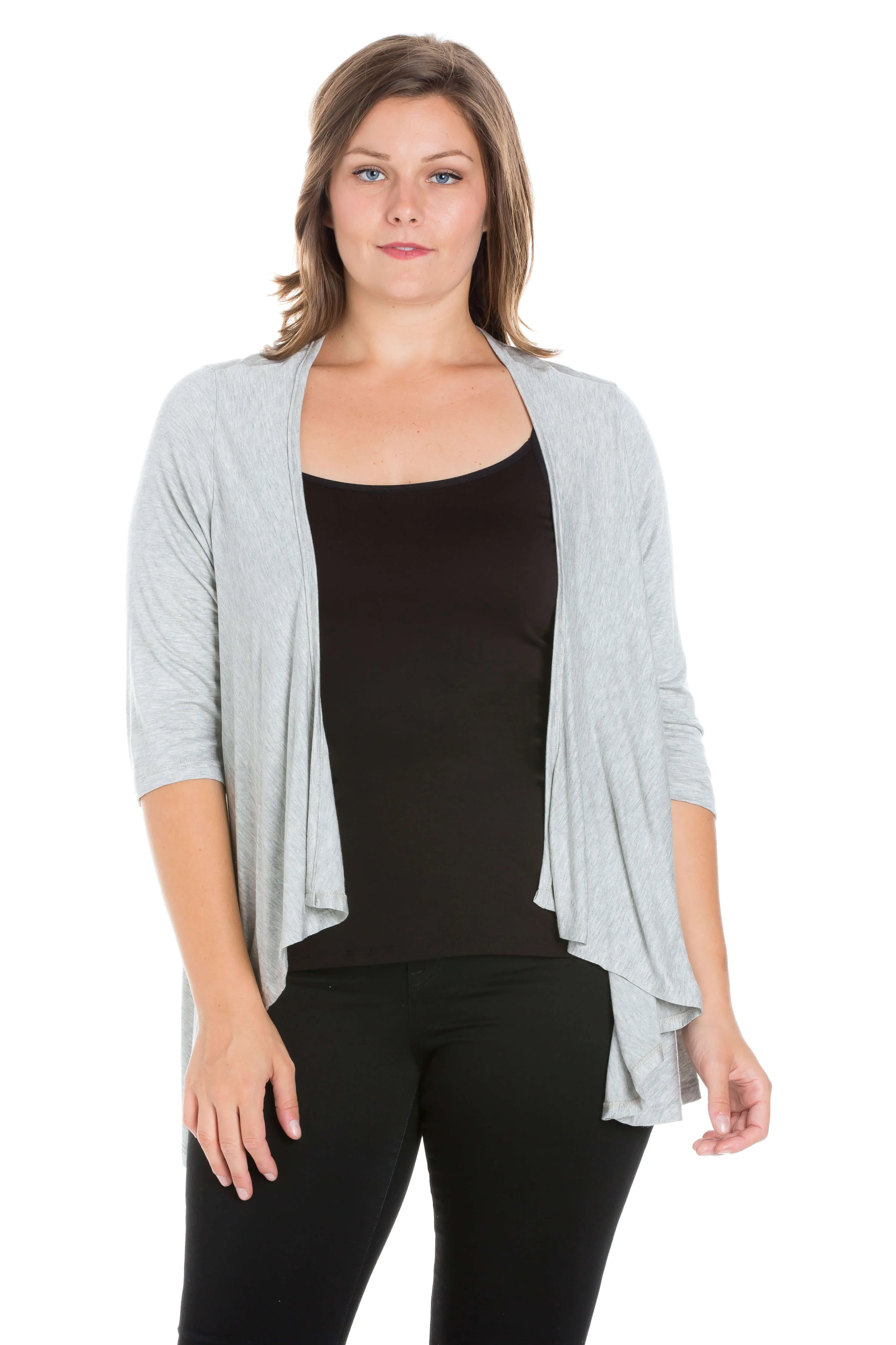 Elbow Length Sleeve Plus Size Open Cardigan