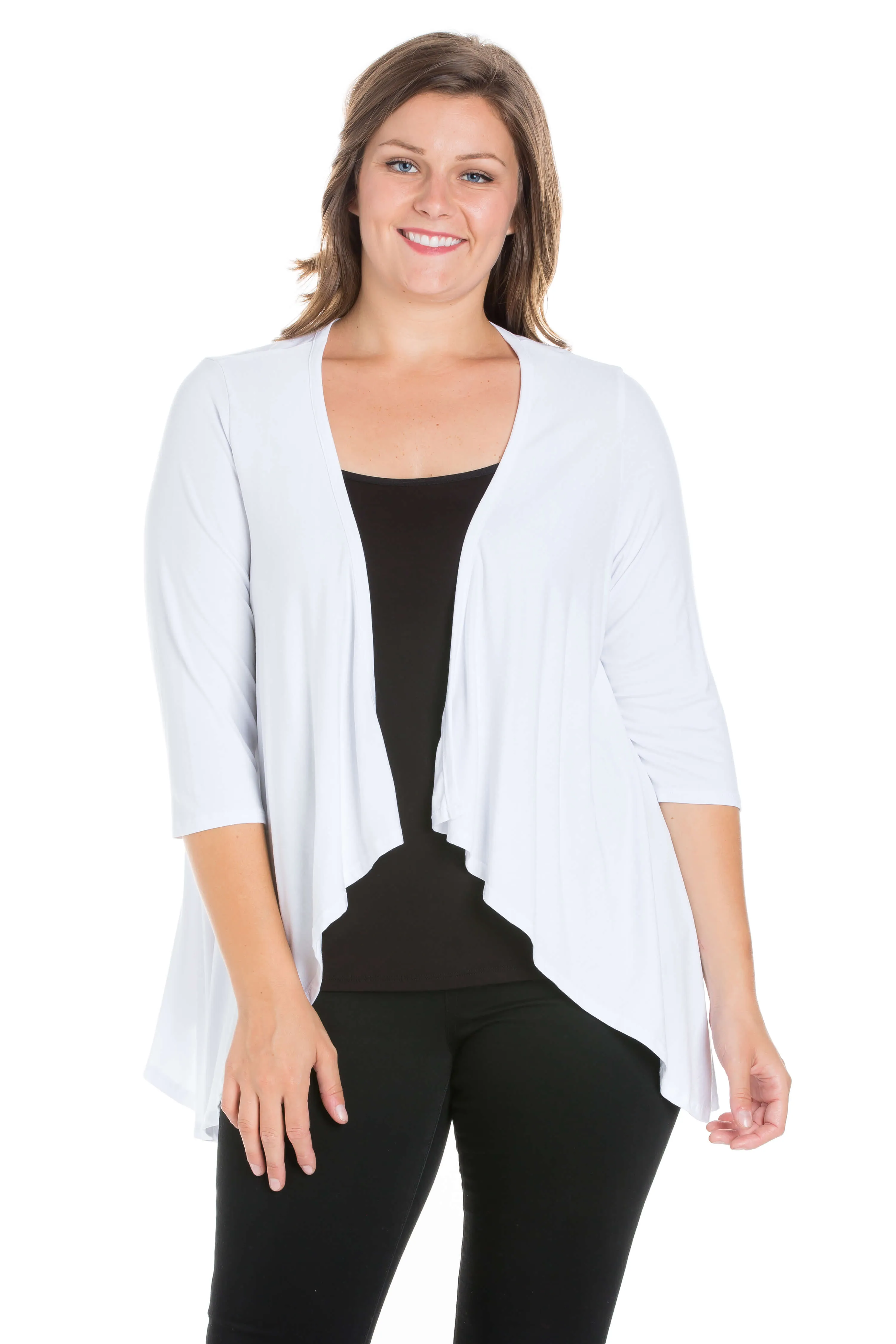 Elbow Length Sleeve Plus Size Open Cardigan