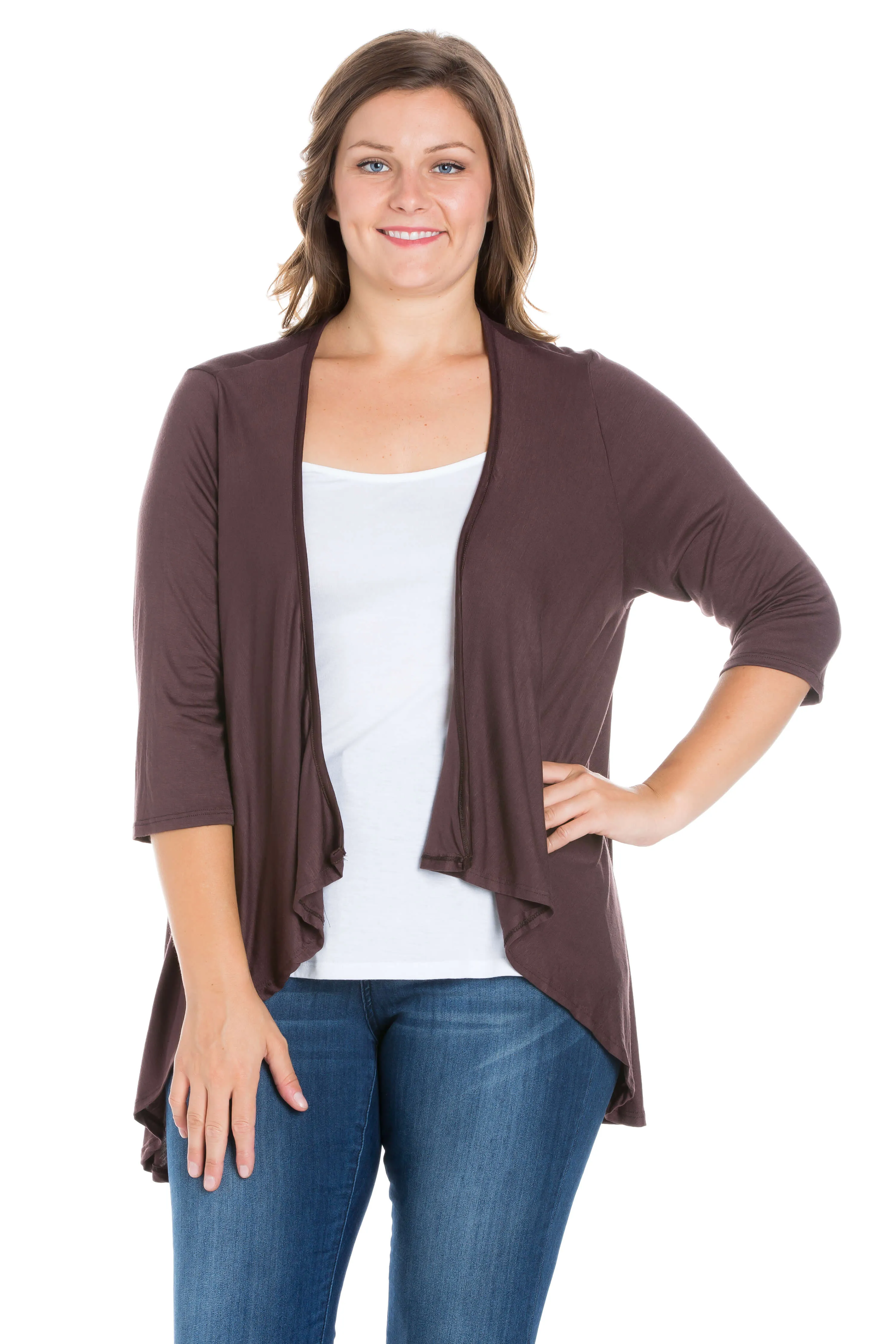 Elbow Length Sleeve Plus Size Open Cardigan