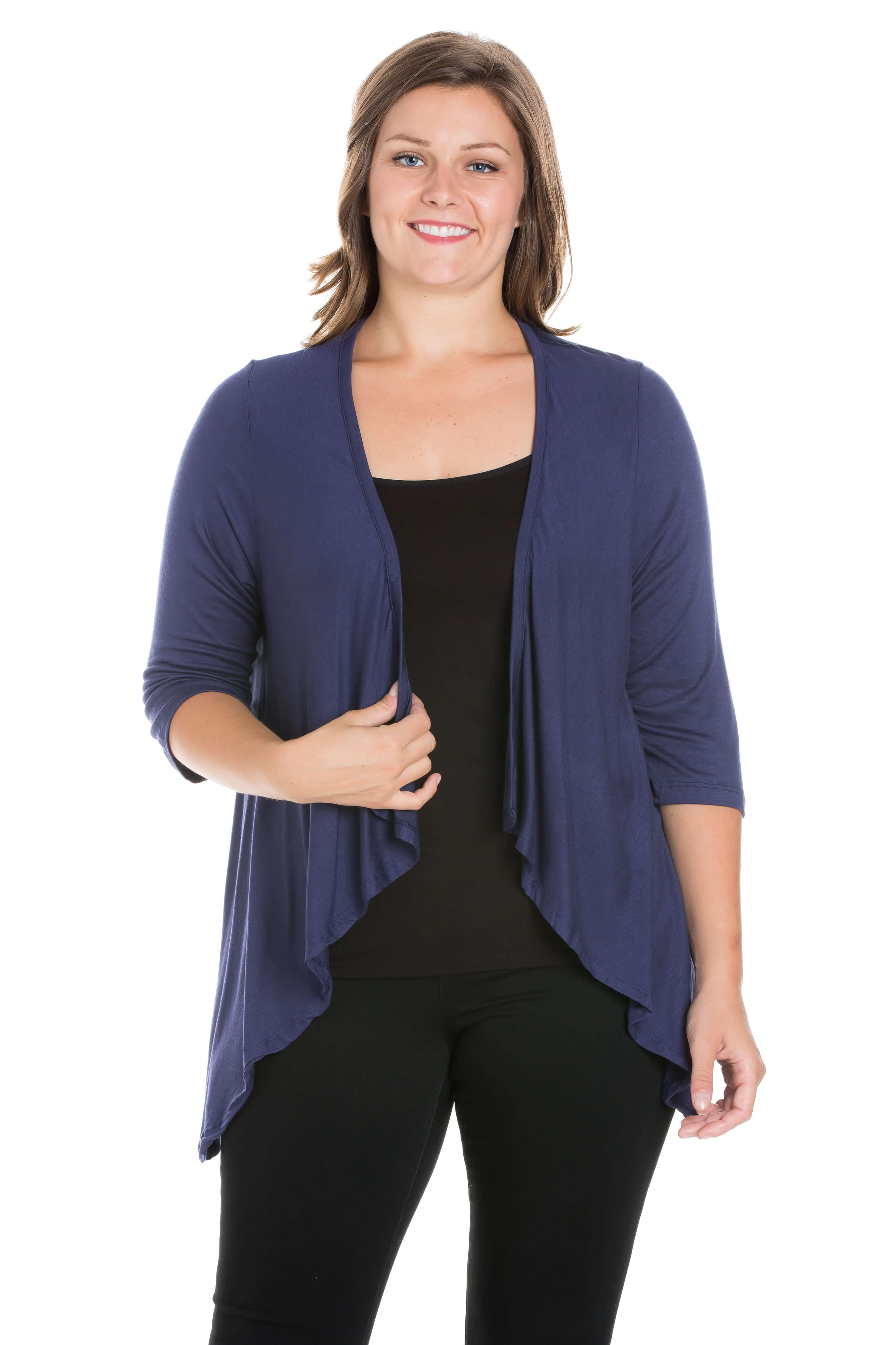 Elbow Length Sleeve Plus Size Open Cardigan